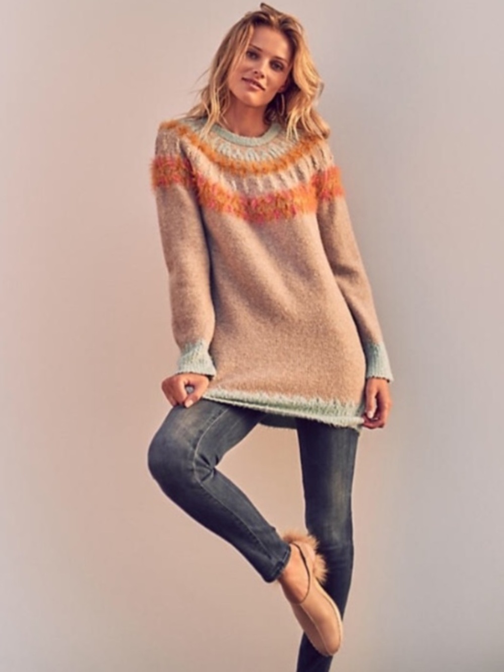 Anthropologie Sleeping On Snow Fair Isle Tunic Wool Blend Sweater L